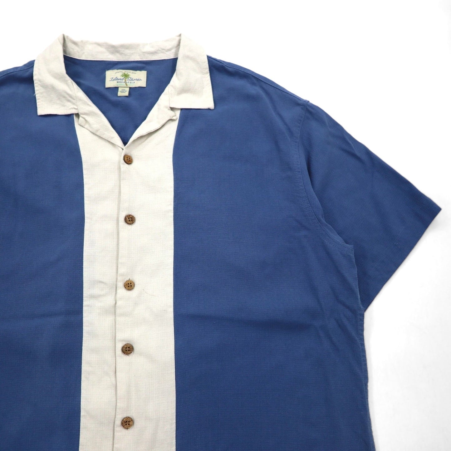 Island Shores シルク 半袖 オープンカラーシャツ 開襟 アロハシャツ 2XL ブルー ボックスシルエット ウォッシャブル