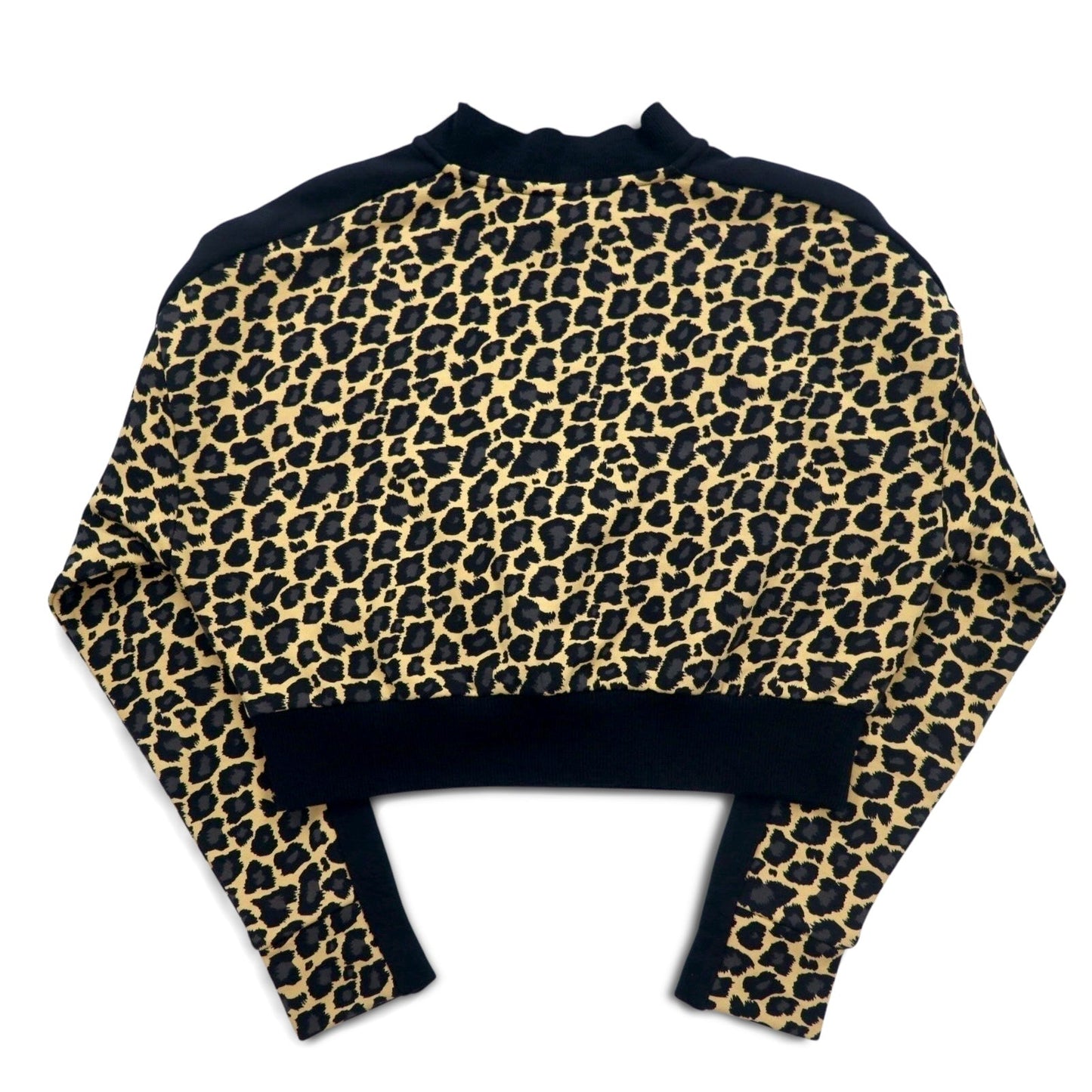 PUMA クロップド ハーフジップ スウェット M レオパード ベージュ 裏起毛 サイドライン