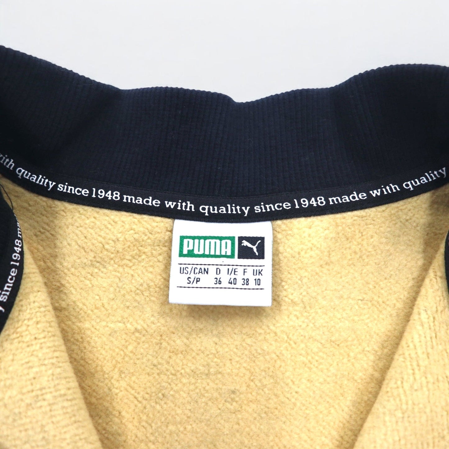 PUMA クロップド ハーフジップ スウェット M レオパード ベージュ 裏起毛 サイドライン