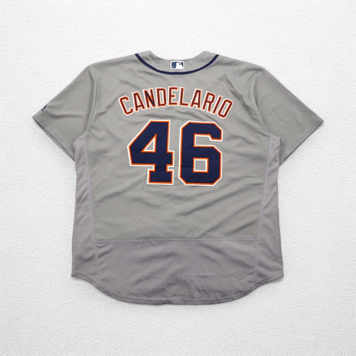 majestic USA製 MLB ベースボールシャツ XL グレー Detroit TIGERS ナンバリング FLEX BASE