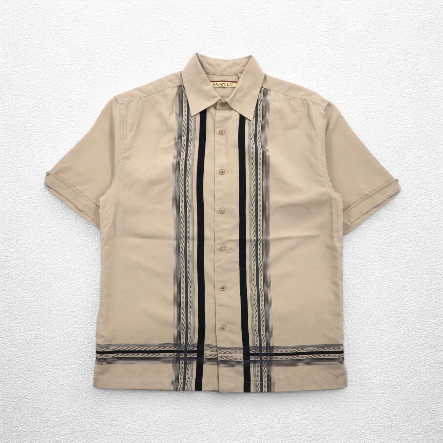 HAVANERA ラインデザイン キューバシャツ M ベージュ ポリエステル ボックスシルエット