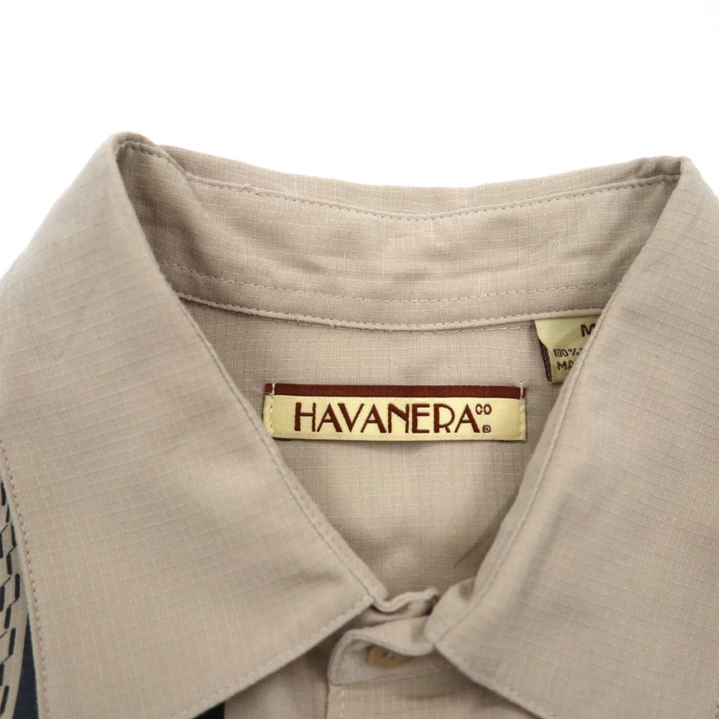 HAVANERA ラインデザイン キューバシャツ M ベージュ ポリエステル ボックスシルエット