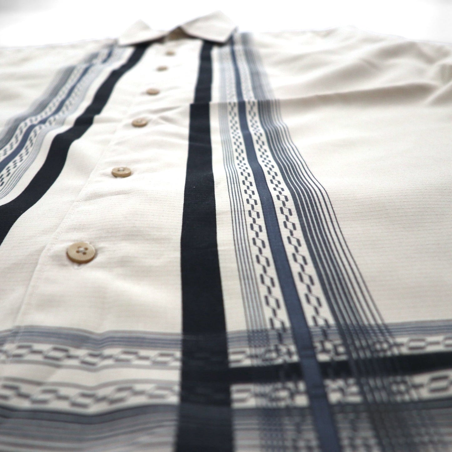 HAVANERA ラインデザイン キューバシャツ M ベージュ ポリエステル ボックスシルエット