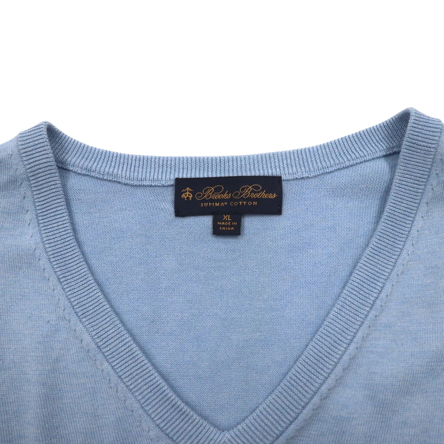 Brooks Brothers Vネック スーピマコットン ニット セーター XL ブルー ワンポイントロゴ刺繍
