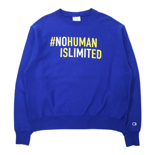 Champion リバースウィーブ スウェット 2XL ブルー コットン NO HUMAN IS LIMITED 単色タグ 復刻 REVERSE WEAVE エルサルバドル製