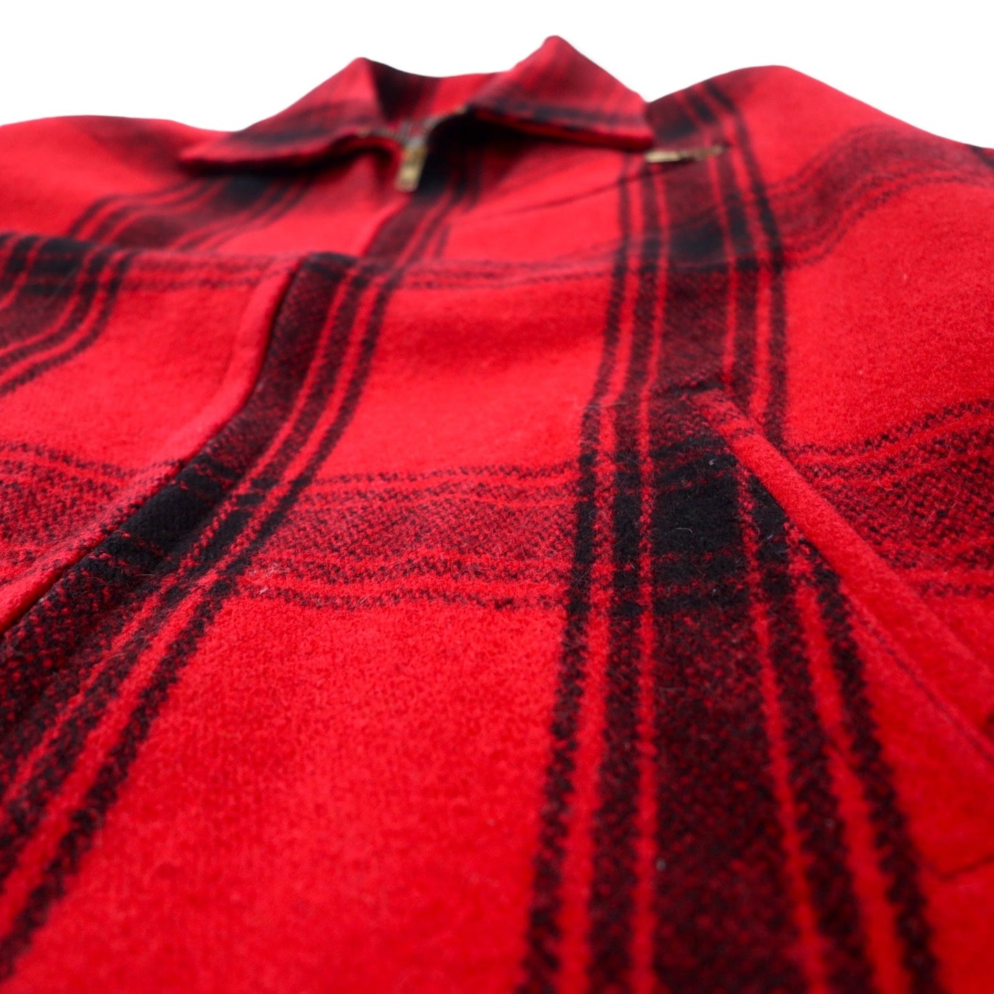 JOHNSON WOOLEN MILLS 70年代 バッファローチェック ウール スポーツジャケット 40 レッド ブラック 涙TALONジップ