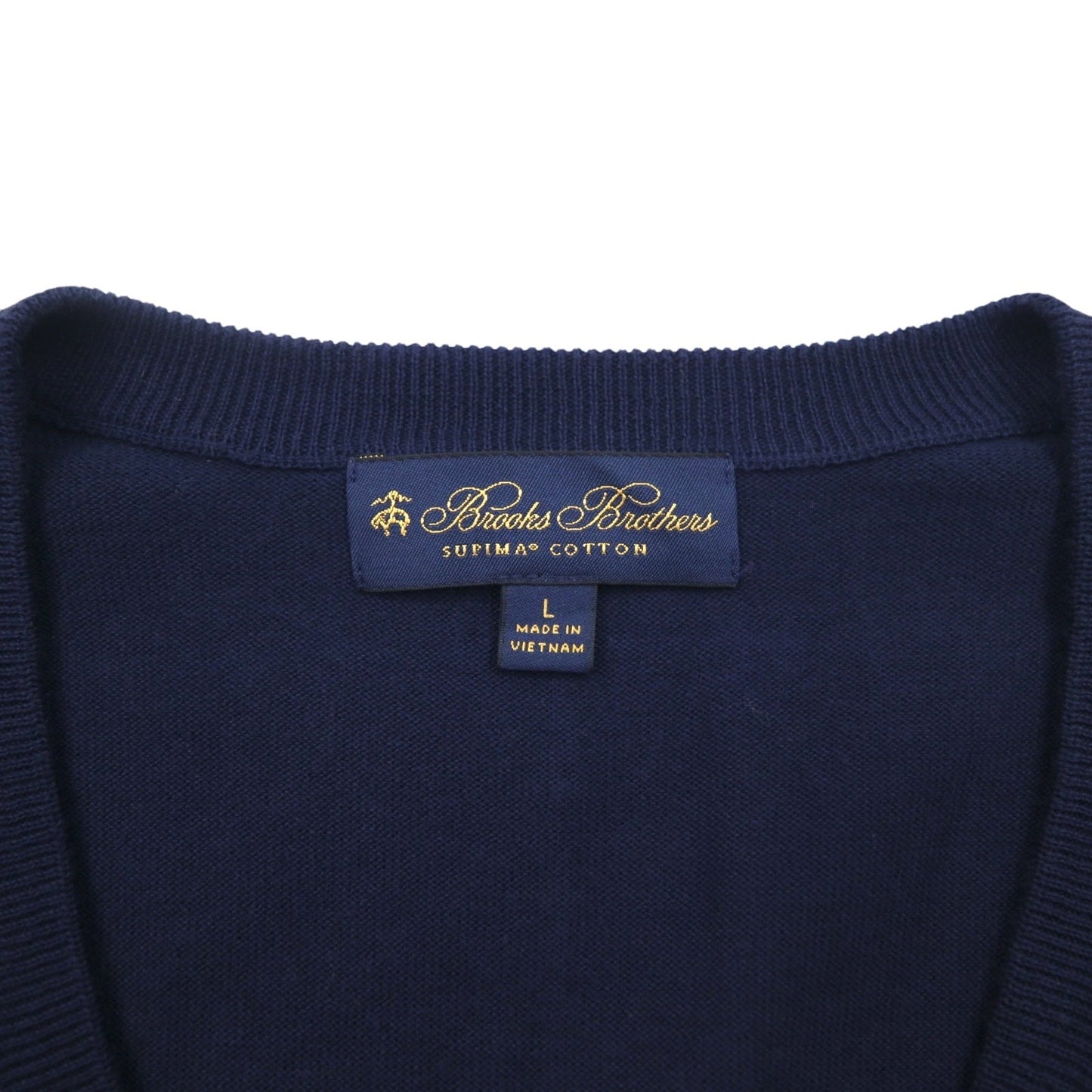 Brooks Brothers Vネック スーピマコットン ニット セーター L ネイビー ワンポイントロゴ刺繍