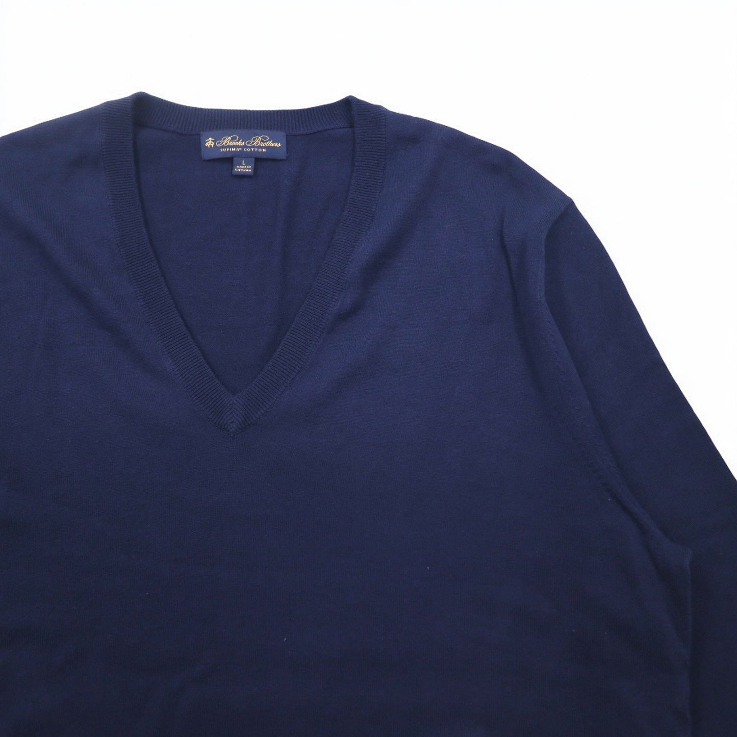 Brooks Brothers Vネック スーピマコットン ニット セーター L ネイビー ワンポイントロゴ刺繍