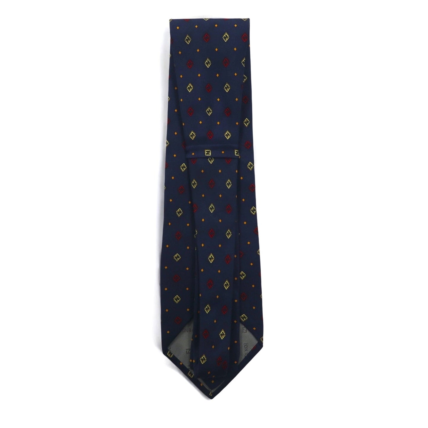 FENDI イタリア製 ヴィンテージ ズッカ FFロゴ ネクタイ ネイビー シルク 小紋 総柄