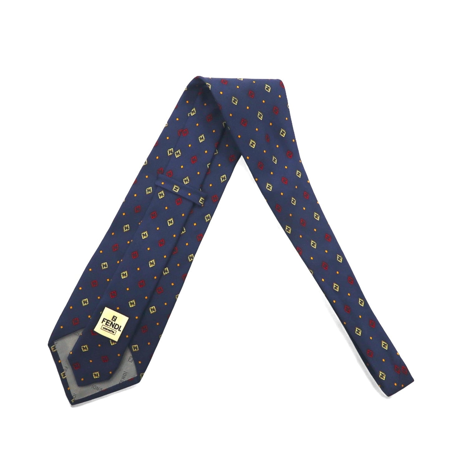 FENDI イタリア製 ヴィンテージ ズッカ FFロゴ ネクタイ ネイビー シルク 小紋 総柄