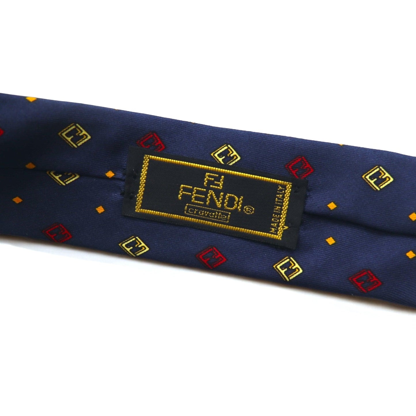 FENDI イタリア製 ヴィンテージ ズッカ FFロゴ ネクタイ ネイビー シルク 小紋 総柄