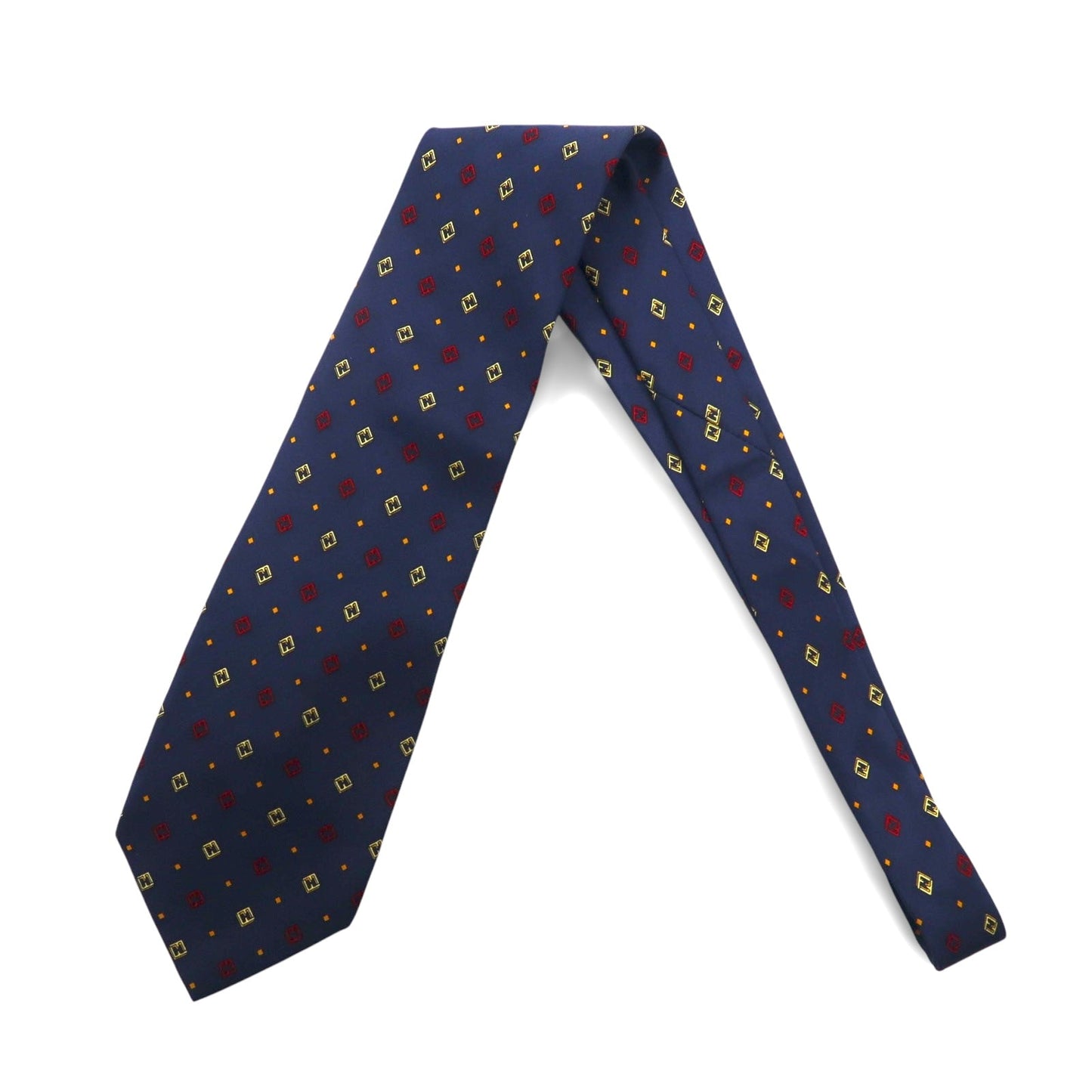 FENDI イタリア製 ヴィンテージ ズッカ FFロゴ ネクタイ ネイビー シルク 小紋 総柄