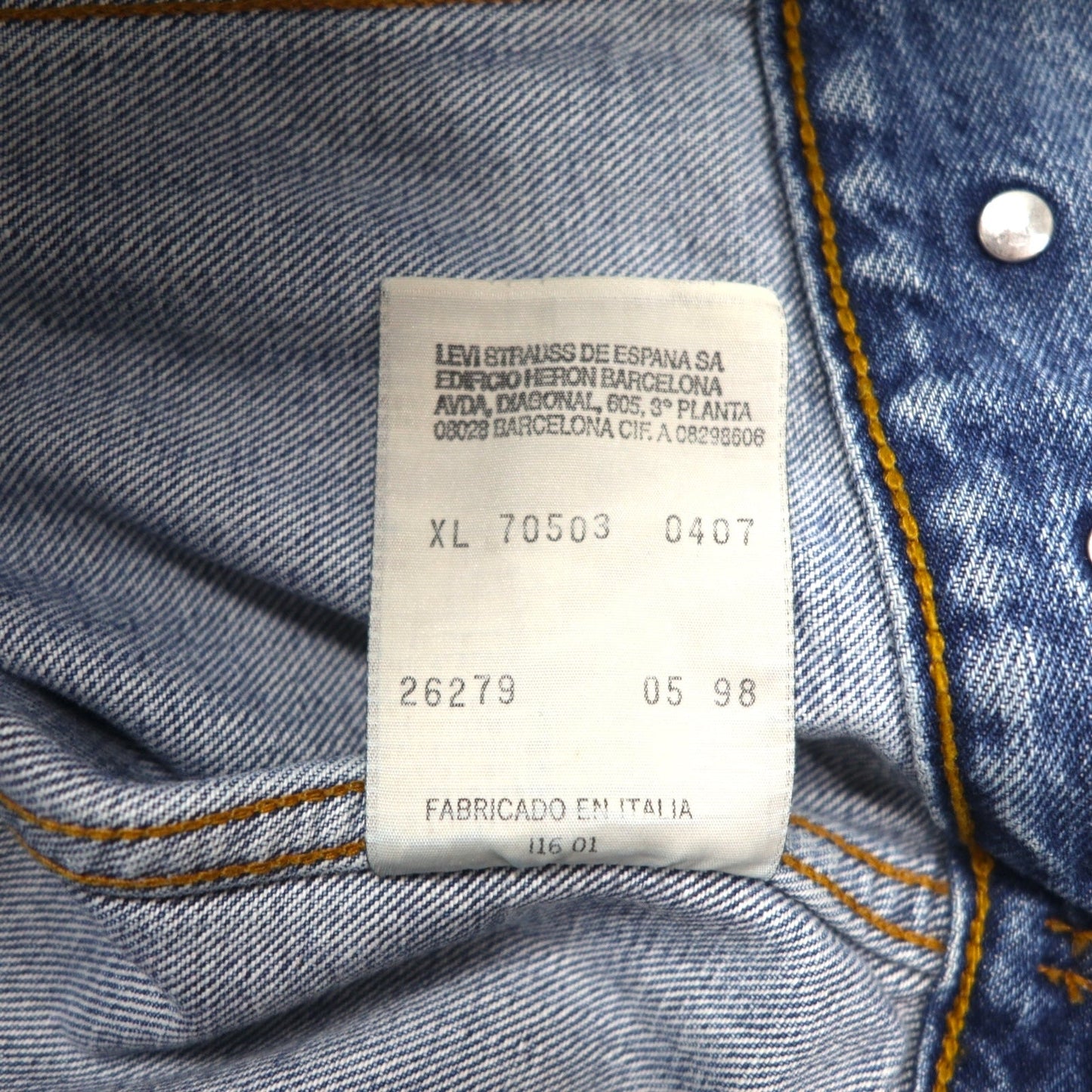 Levi's 90年代 イタリア製 ユーロモデル デニム トラッカージャケット Gジャン XL インディゴ ブルー 70503 0407