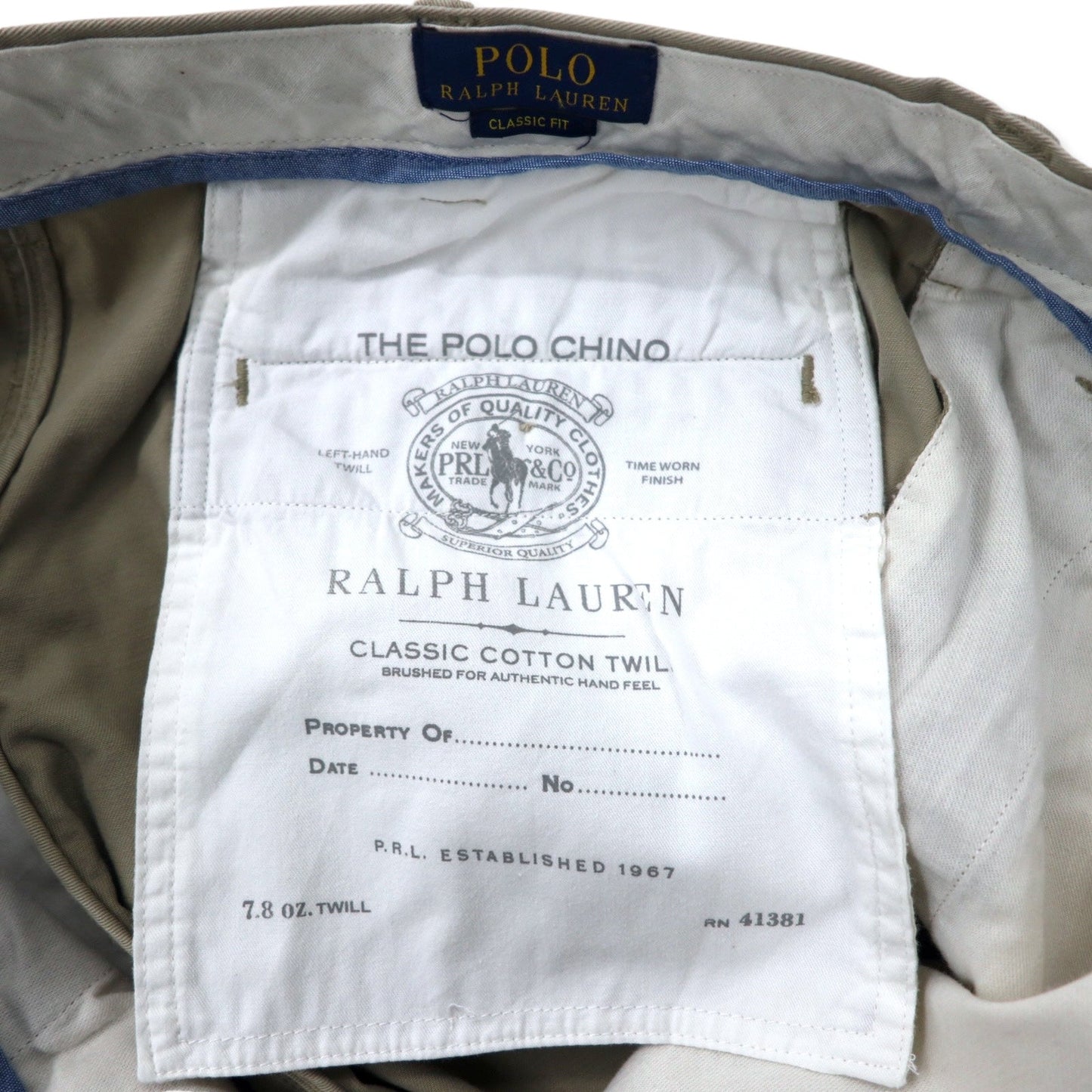 POLO RALPH LAUREN クラシックフィット チノパンツ 36 ベージュ コットン TALONジップ THE POLO CHINO