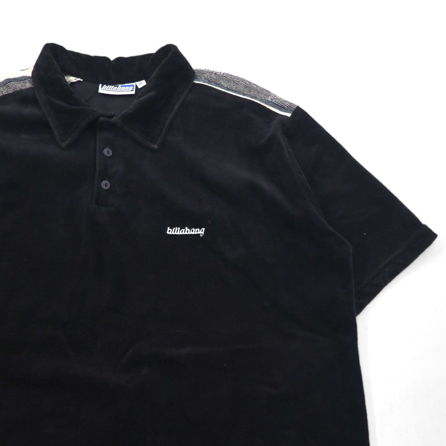 billabong 90年代 USA製 ベロア ポロシャツ XL ブラック コットン ポリエステル ワンポイントロゴ刺繍