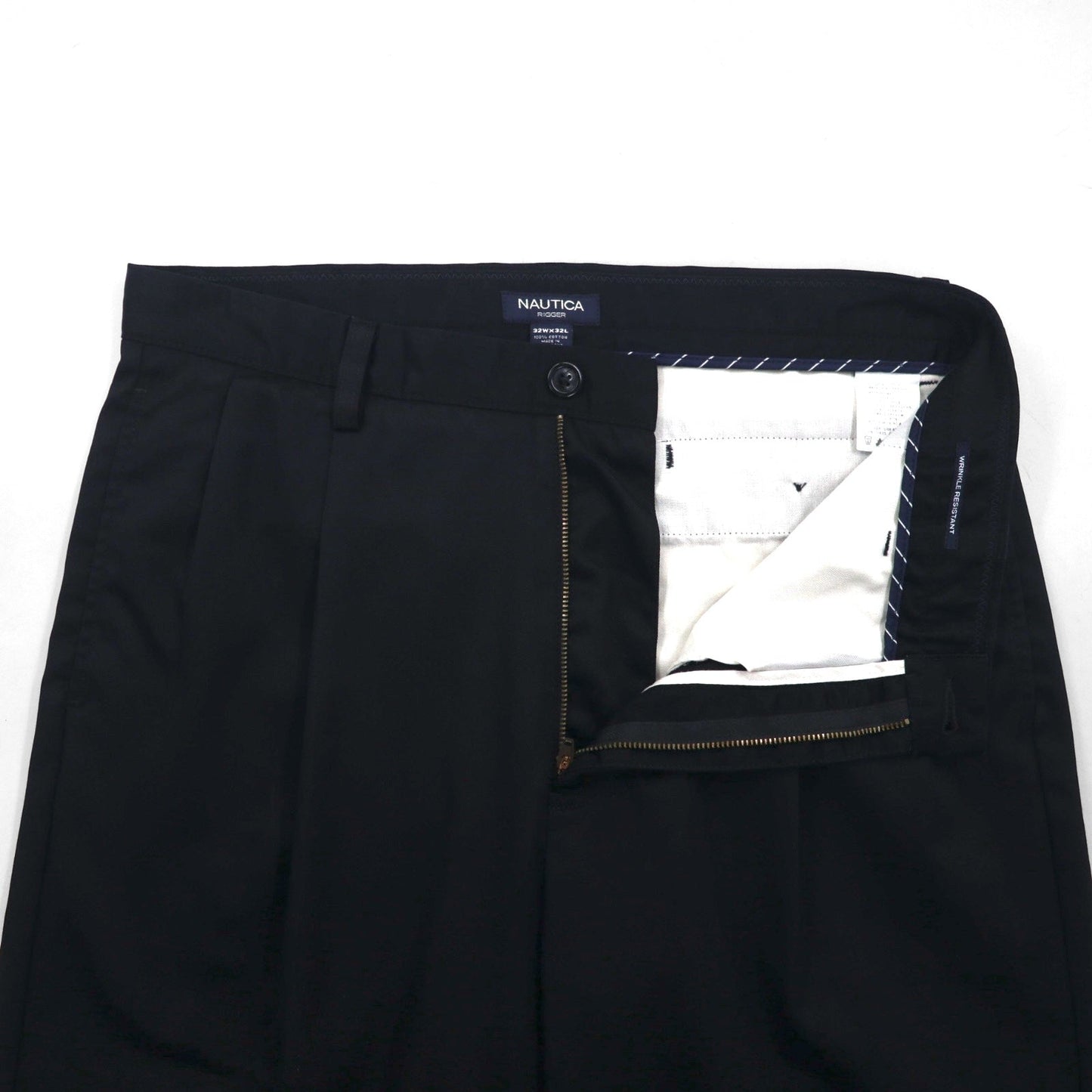 NAUTICA 2タック ワイド スラックスパンツ M ブラック RIGGER コットン