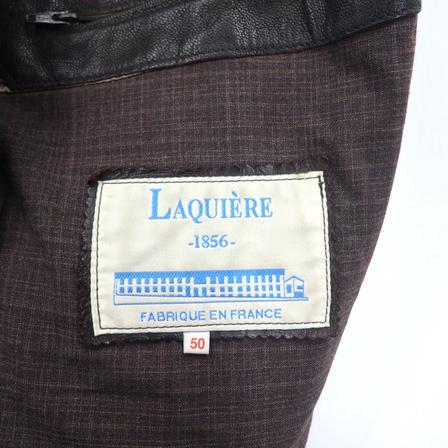 フランス製 LAQUIERE ユーロヴィンテージ スタンドカラー レザー カーコート L ブラウン ゴートスキン 山羊革 ドローコード
