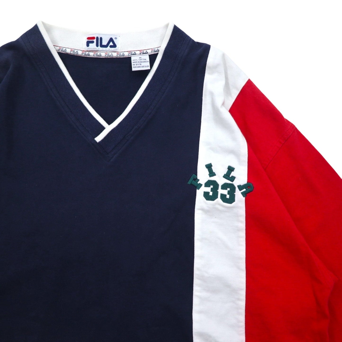 FILA 90年代 Vネック フットボール スウェット XL ネイビー トリコロール ナンバリング
