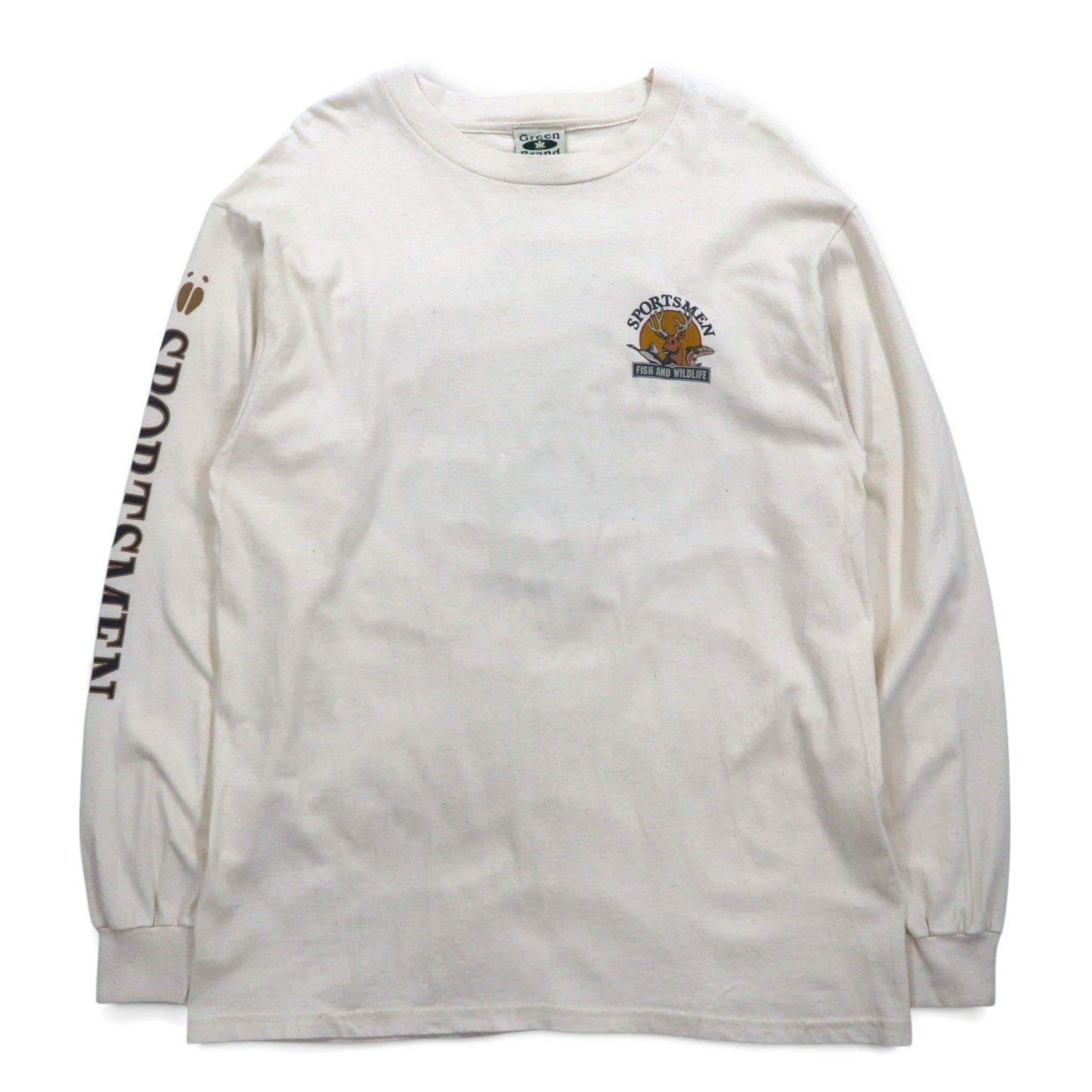 USA製 90年代 Green Brand ロングスリーブTシャツ ロンT XL 袖プリント SPORTSMEN FISH AND WILDLIFE