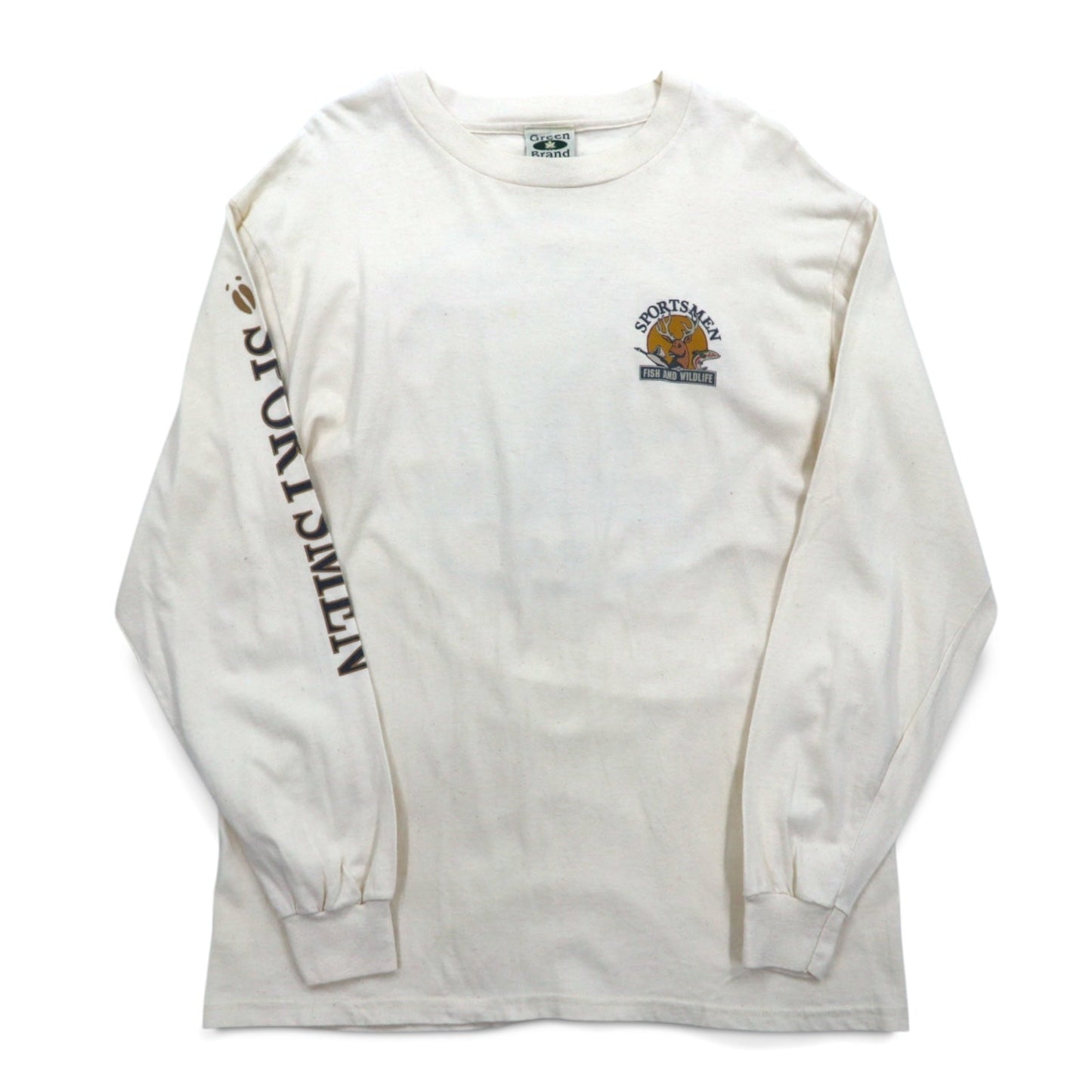 USA製 90年代 Green Brand ロングスリーブTシャツ ロンT XL 袖プリント SPORTSMEN FISH AND WILDLIFE