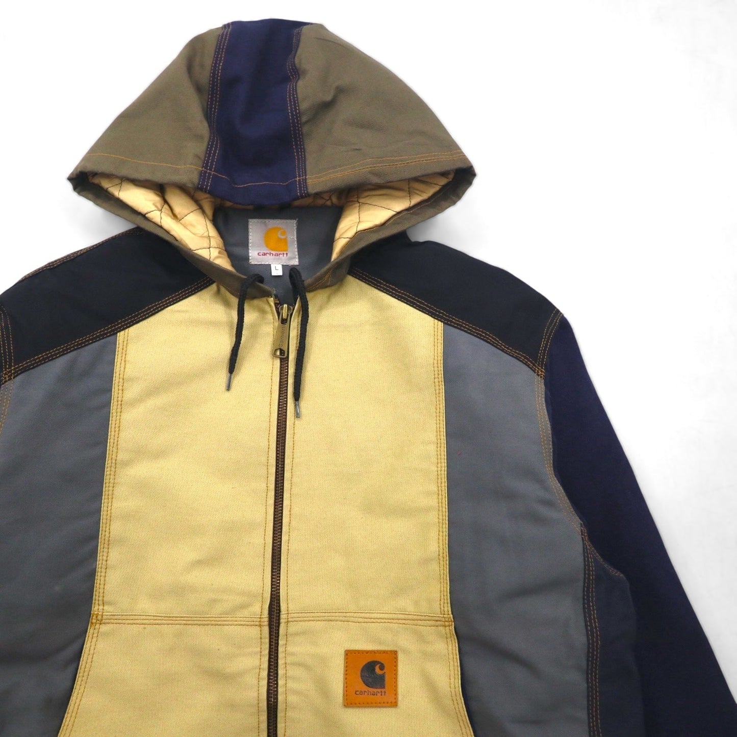 carhartt リメイク 再構築 カラーブロック ダック アクティブジャケット パーカー L マルチカラー クレイジーパターン コットン