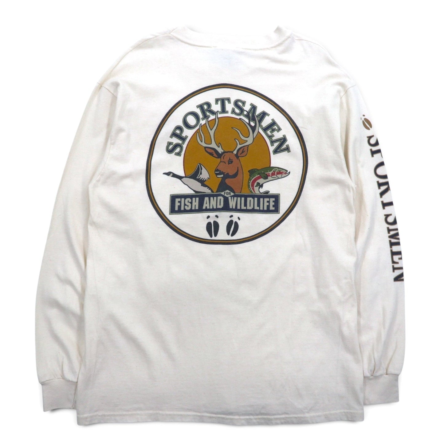 USA製 90年代 Green Brand ロングスリーブTシャツ ロンT XL 袖プリント SPORTSMEN FISH AND WILDLIFE