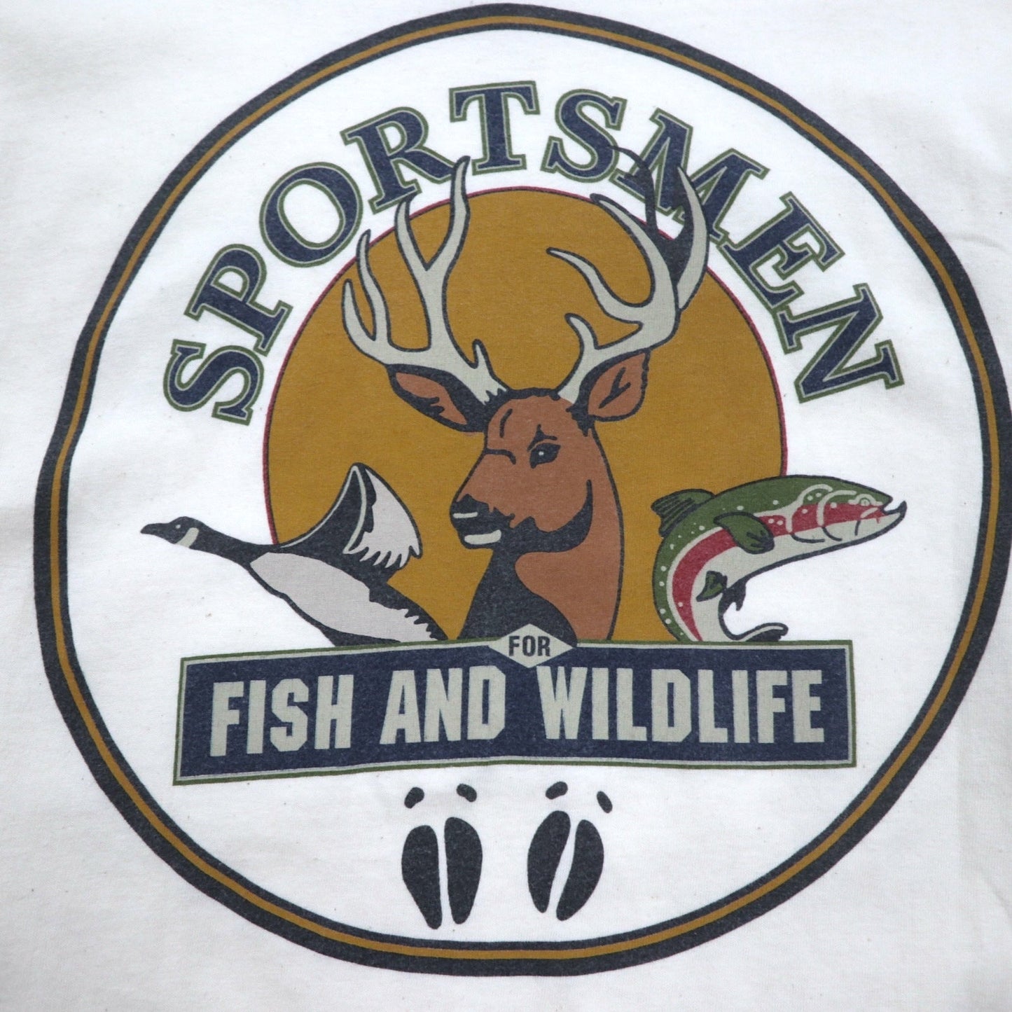 USA製 90年代 Green Brand ロングスリーブTシャツ ロンT XL 袖プリント SPORTSMEN FISH AND WILDLIFE