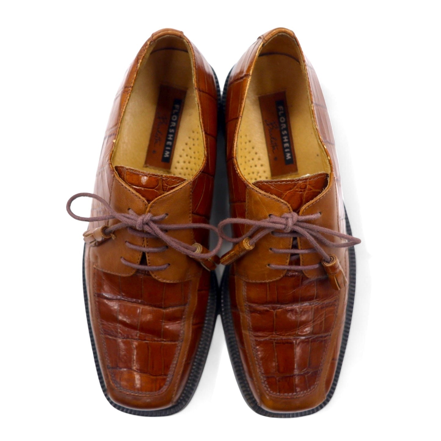 FLORSHEIM Barletta クロコ型押し モックトゥ ドレスシューズ 26.5cm ブラウン レザー タッセル 17022-03