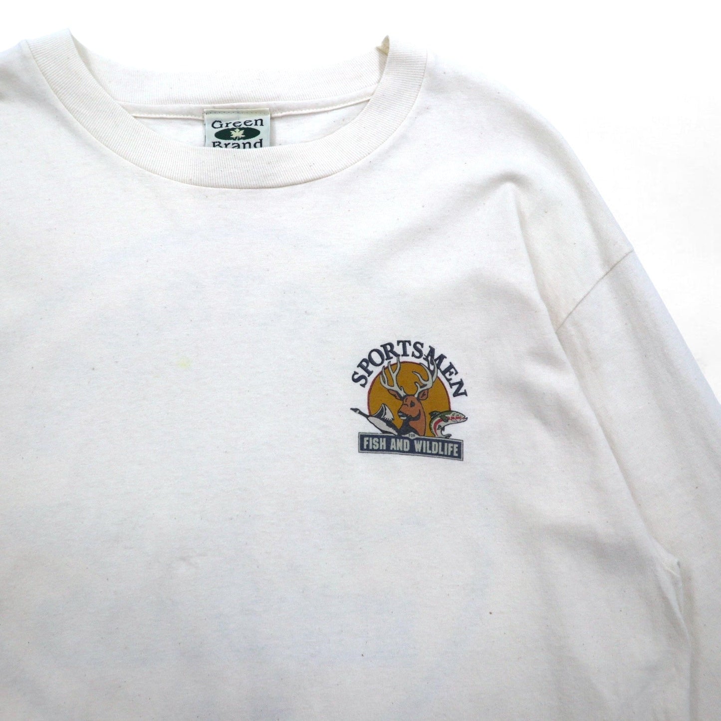 USA製 90年代 Green Brand ロングスリーブTシャツ ロンT XL 袖プリント SPORTSMEN FISH AND WILDLIFE