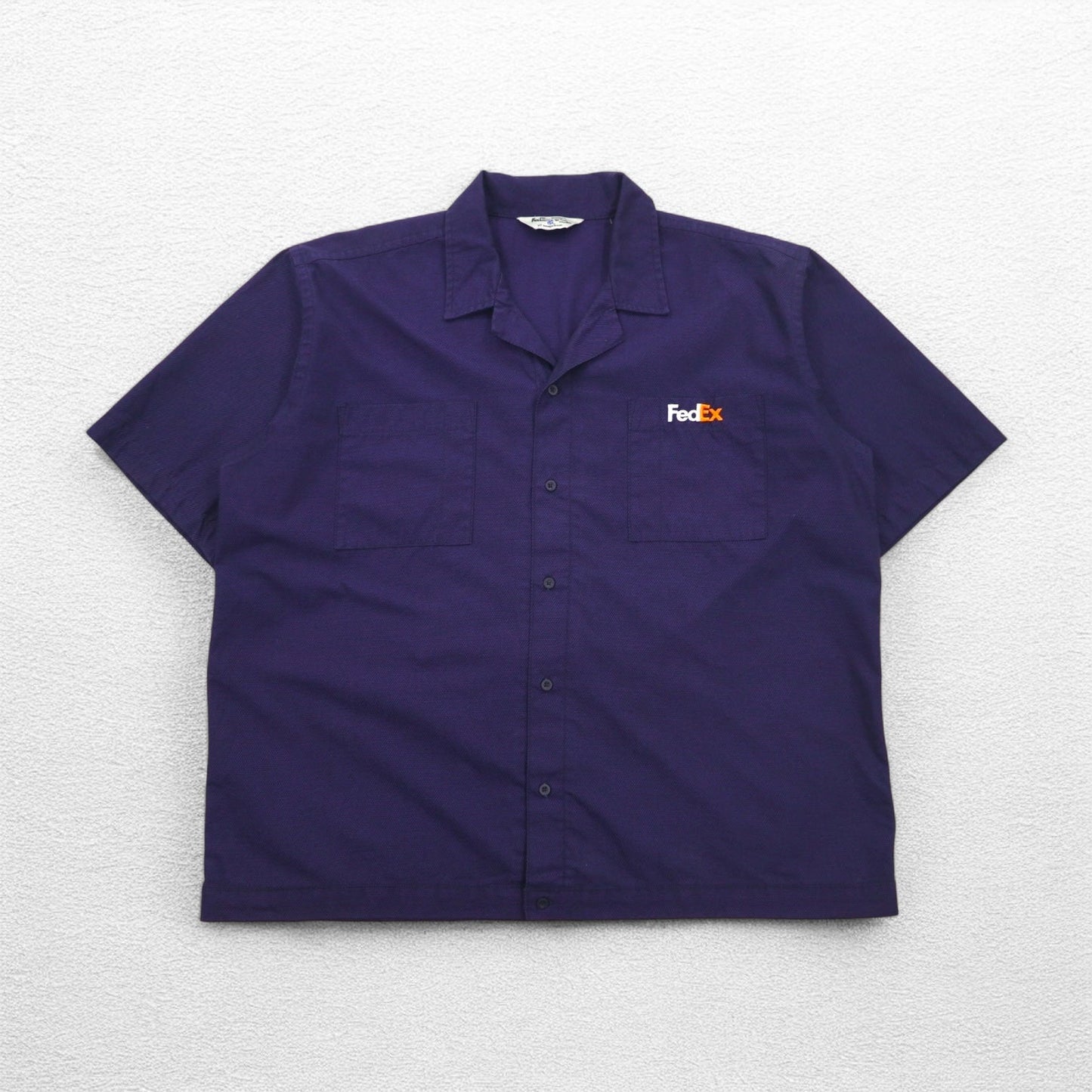 FedEx 90年代 開襟 ワークシャツ 半袖 オープンカラー XL パープル アメリカ 企業 ボックスシルエット Designed By Stan Herman VF Imagewear