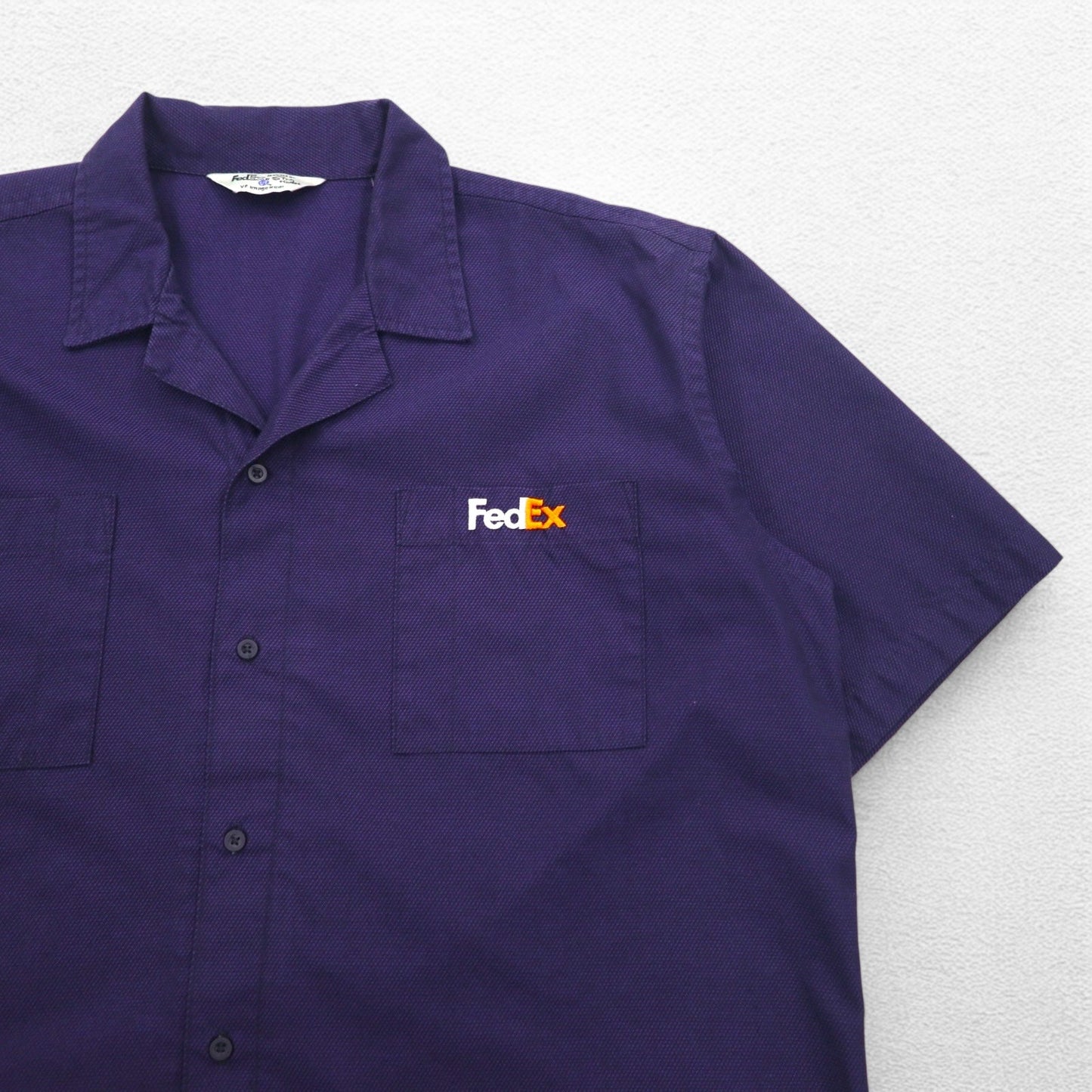 FedEx 90年代 開襟 ワークシャツ 半袖 オープンカラー XL パープル アメリカ 企業 ボックスシルエット Designed By Stan Herman VF Imagewear