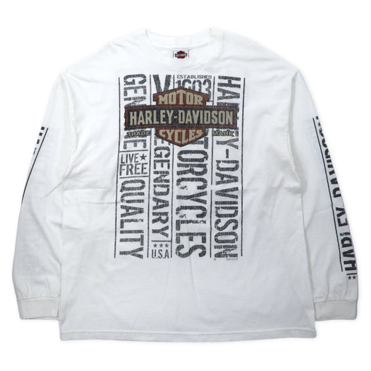 HARLEY DAVIDSON ロゴプリント ロングスリーブTシャツ ロンT 2XL ホワイト コットン 両面プリント 袖ロゴ BEAUMONT, TEXAS ビッグサイズ メキシコ製