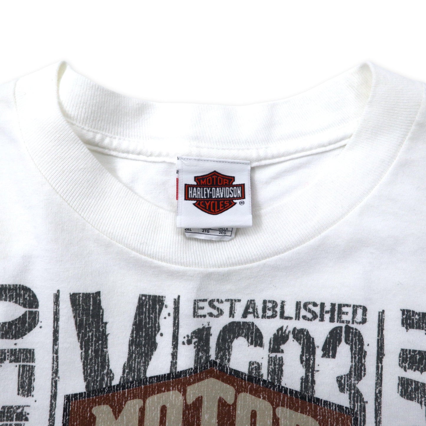 HARLEY DAVIDSON ロゴプリント ロングスリーブTシャツ ロンT 2XL ホワイト コットン 両面プリント 袖ロゴ BEAUMONT, TEXAS ビッグサイズ メキシコ製