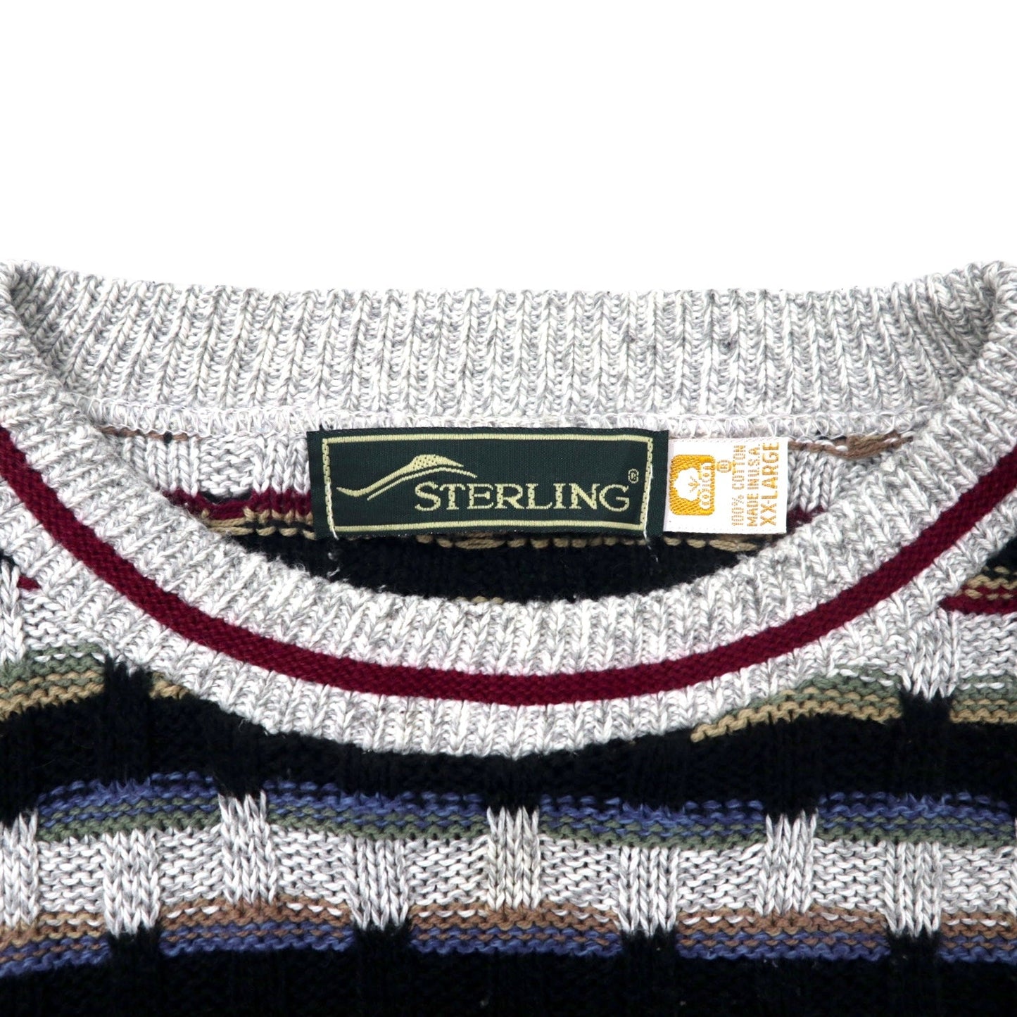 STERLING USA製 90年代 ローゲージ ニット セーター XXL マルチカラー コットン ビッグサイズ