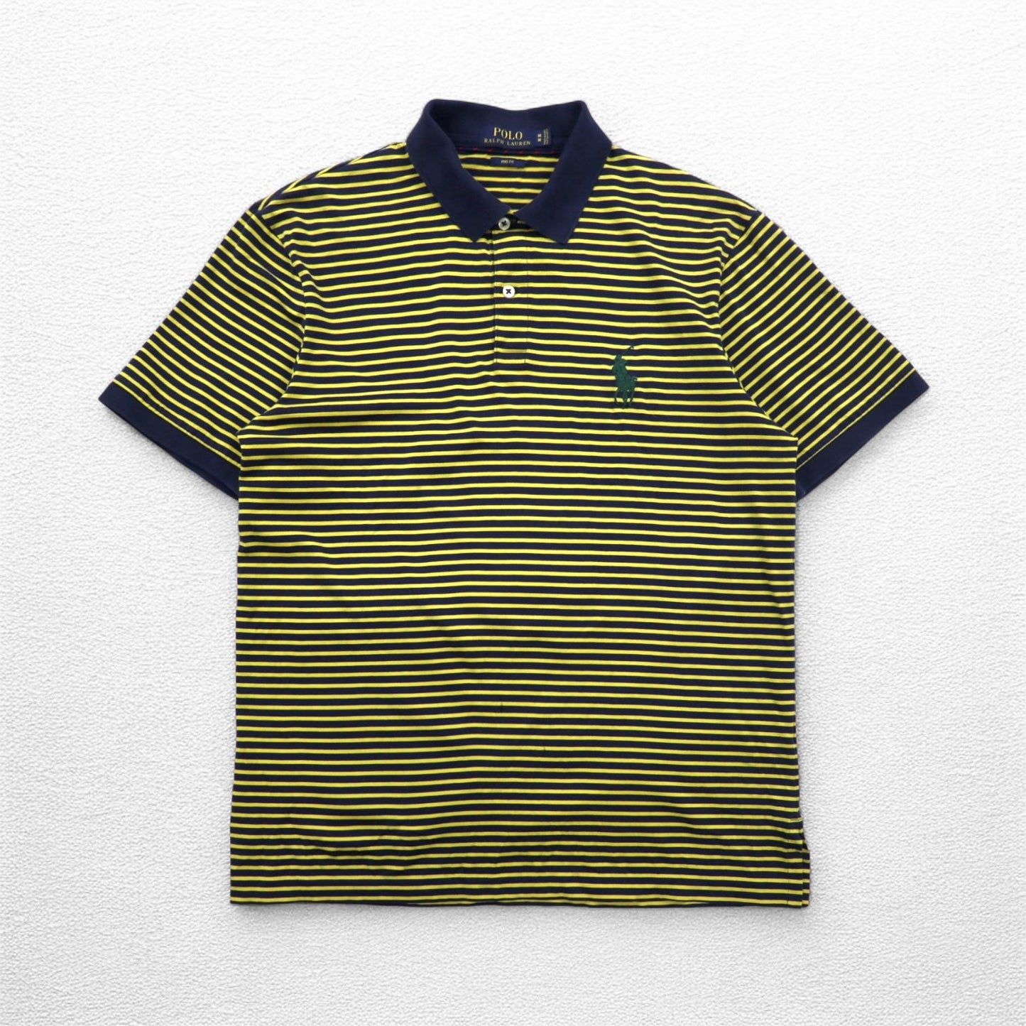 POLO RALPH LAUREN ピマコットン ボーダー ポロシャツ M イエロー ネイビー ポニー刺繍 PRO FIT