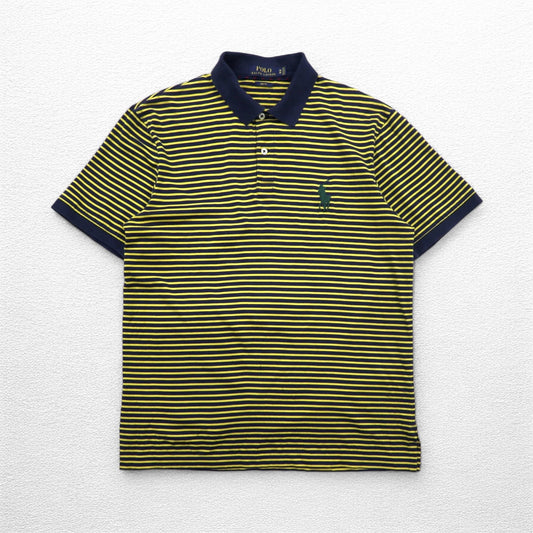 POLO RALPH LAUREN ピマコットン ボーダー ポロシャツ M イエロー ネイビー ポニー刺繍 PRO FIT