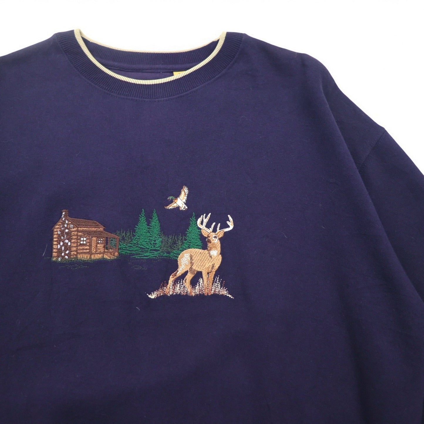 90年代 FIELD TASTED by OUTDOOR LIFE スウェット XL ネイビー コットン 裏起毛 刺繍 アニマル パキ綿