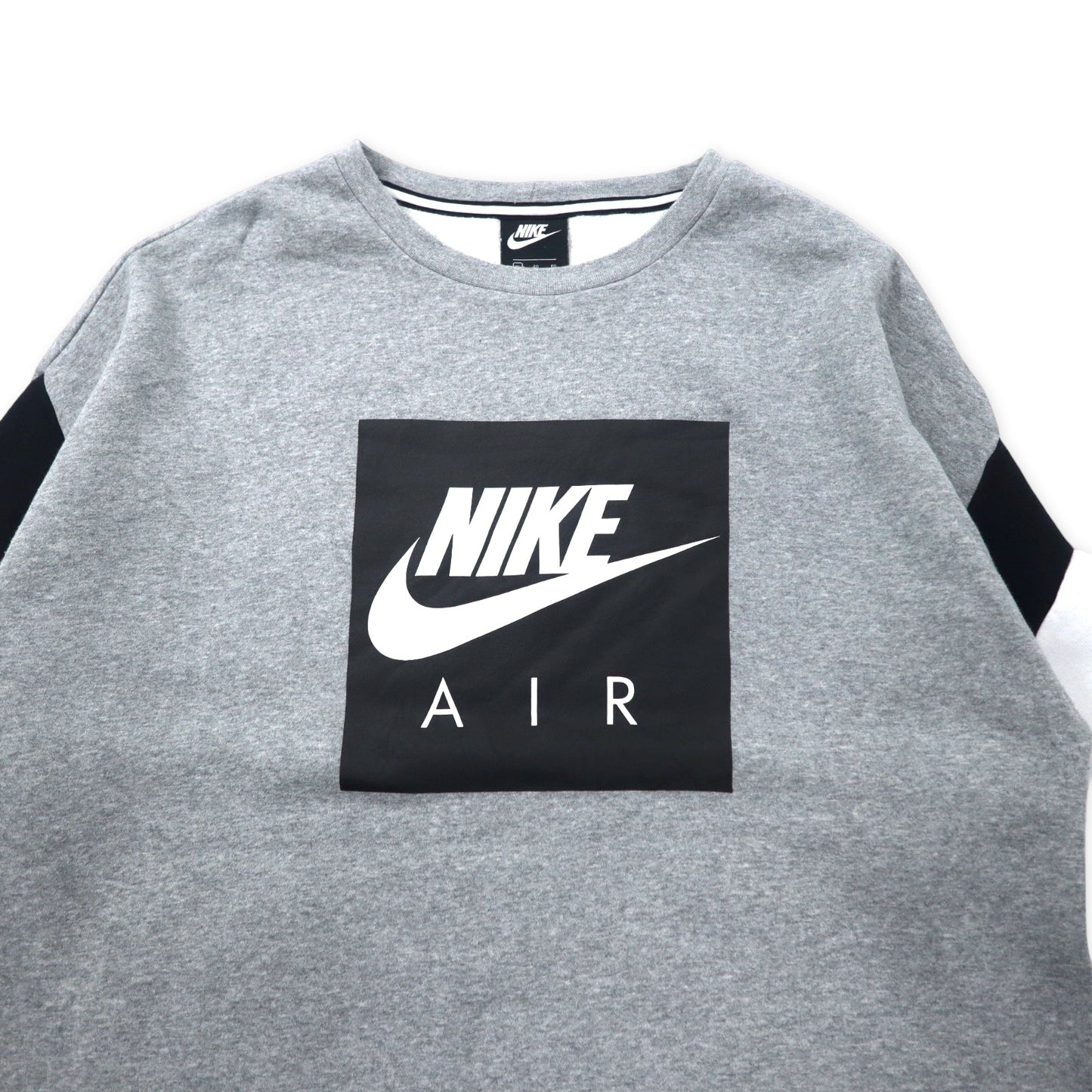NIKE ボックスロゴ プリントスウェット XL グレー コットン 裏起毛 サイドスリットジップ AIR Sweatshirt Fleece Crew Side Zip Standard Fit CD9220-063