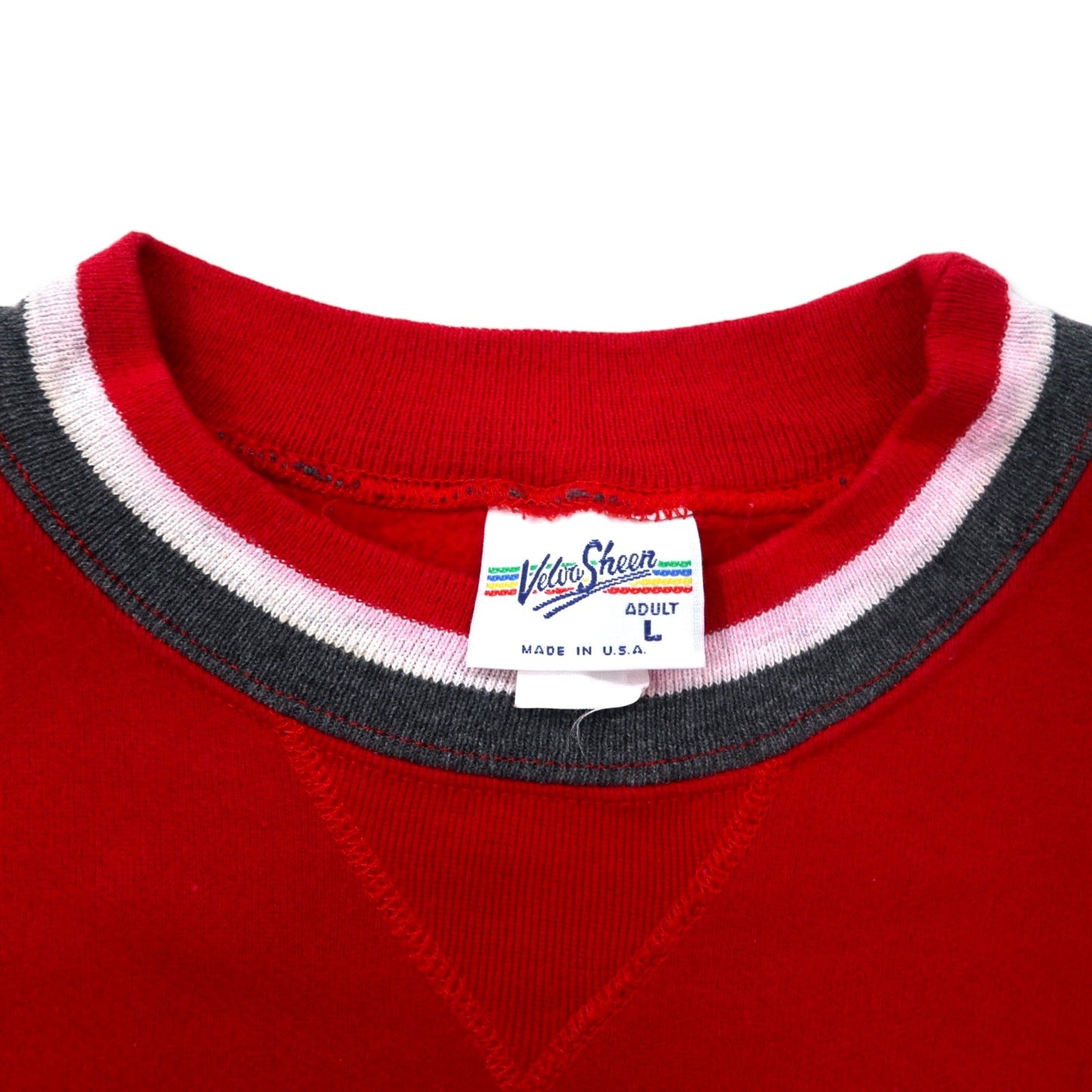 Velva Sheen USA製 90年代 リブライン スウェット L レッド コットン 裏起毛 前V Chipinaw