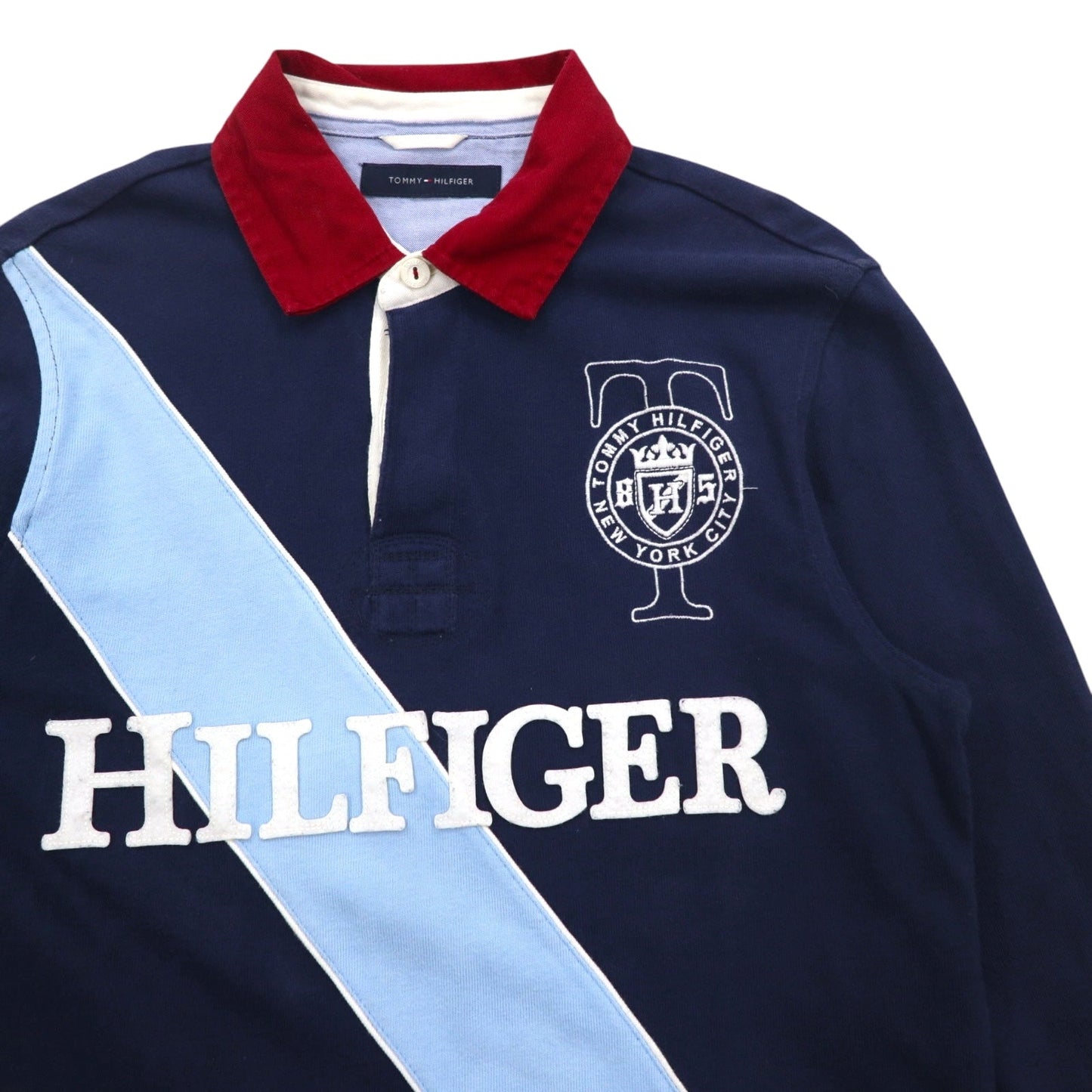 TOMMY HILFIGER ビッグサイズ ラガーシャツ M ネイビー コットン エンブレムロゴ刺繍