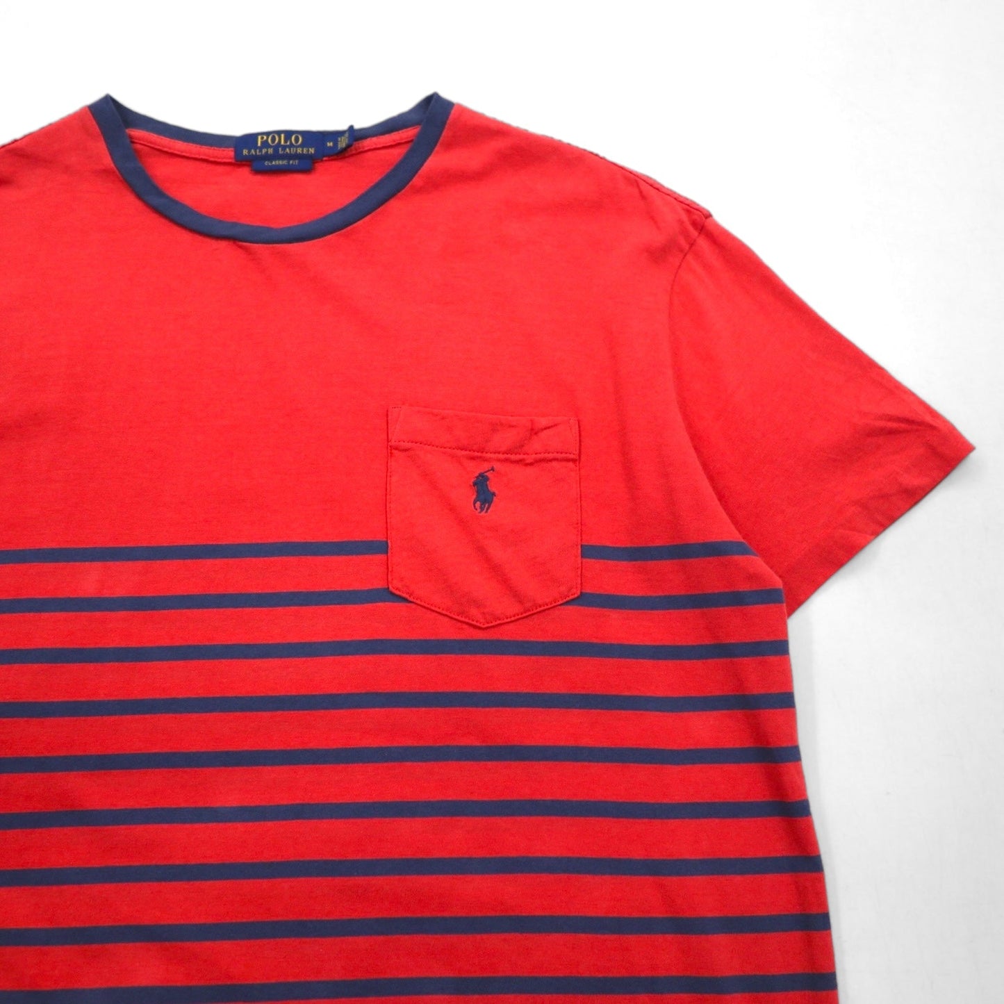 POLO RALPH LAUREN クラシックフィット ポケット付き ボーダー Tシャツ M ピンク スモールポニー刺繍