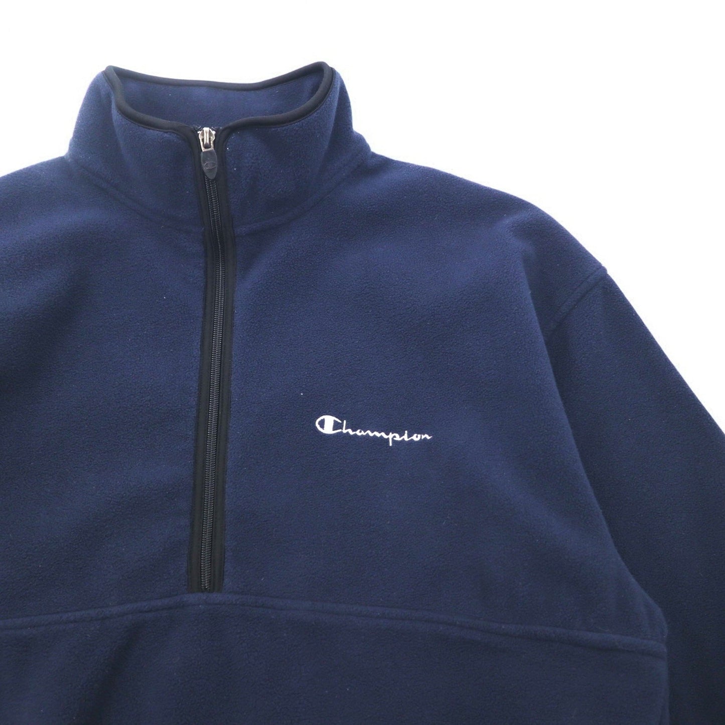 Champion ハーフジップ フリースジャケット L ネイビー ポリエステル ワンポイントロゴ刺繍