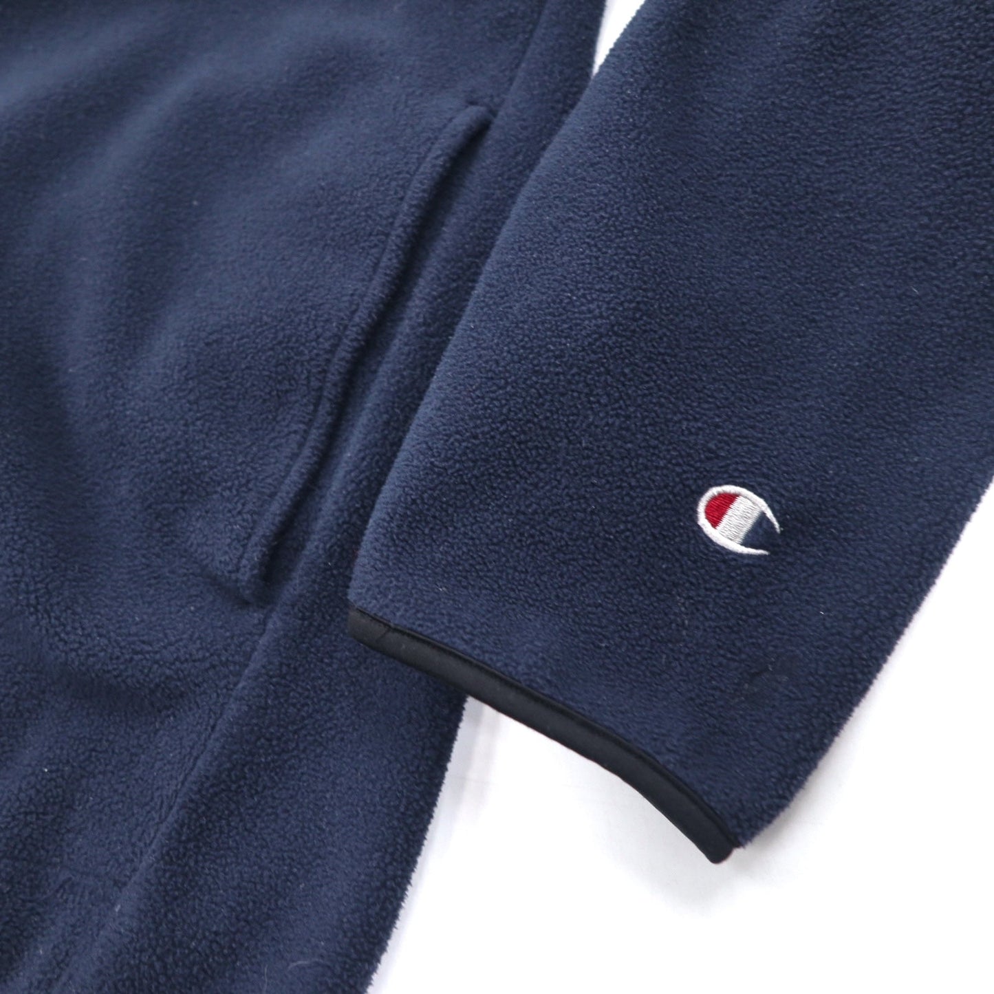 Champion ハーフジップ フリースジャケット L ネイビー ポリエステル ワンポイントロゴ刺繍