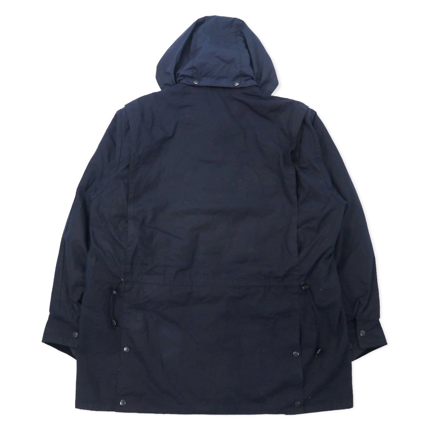 OUTBACK オーストラリア製 オイルドジャケット XXL ネイビー コットン レザー切り替え 裏地チェック フード着脱式 ドローコード