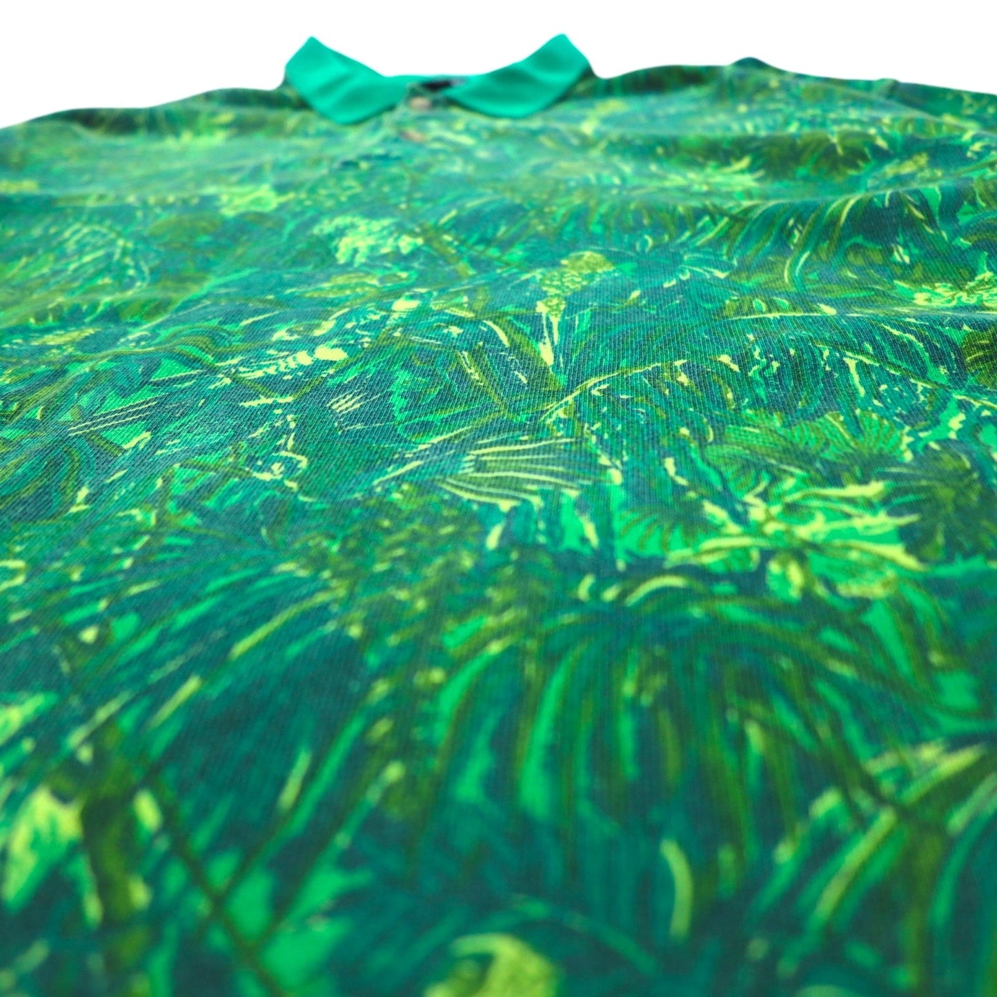 nautica 90年代 ビッグサイズ 長袖 ポロシャツ L グリーン コットン 総柄 カモフラ ボタニカル