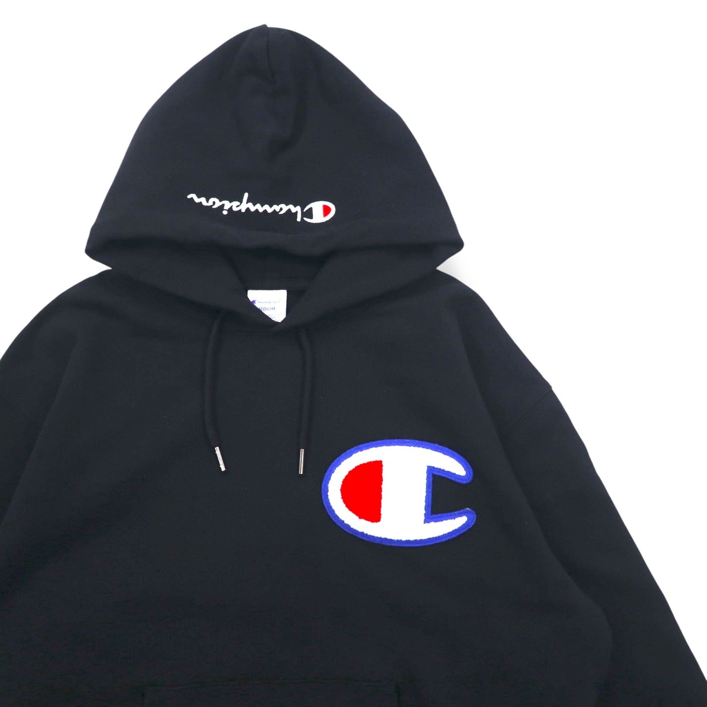 Champion プルオーバー スウェット パーカー M ブラック コットン ビッグロゴ C3-R101
