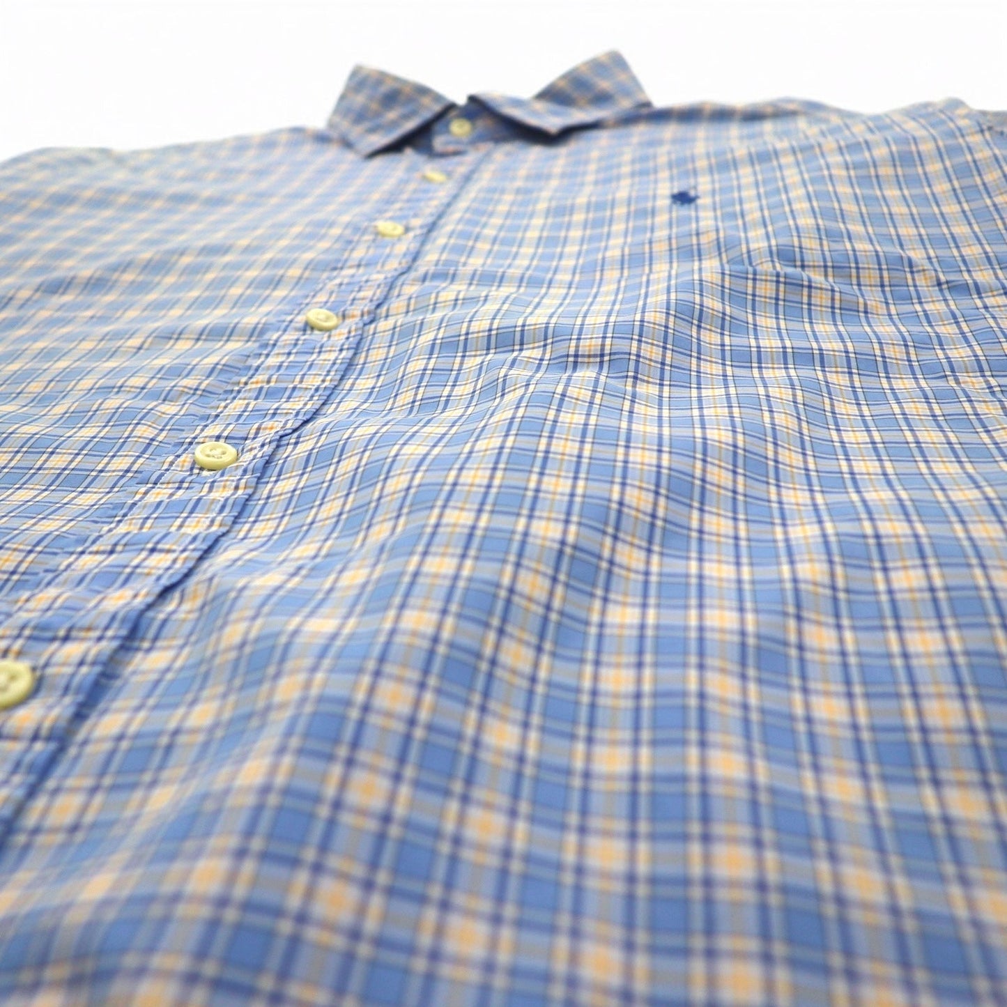 POLO RALPH LAUREN ビッグサイズ ワイドカラー ドレスシャツ XXL ブルー チェック コットン ストレッチ スモールポニー