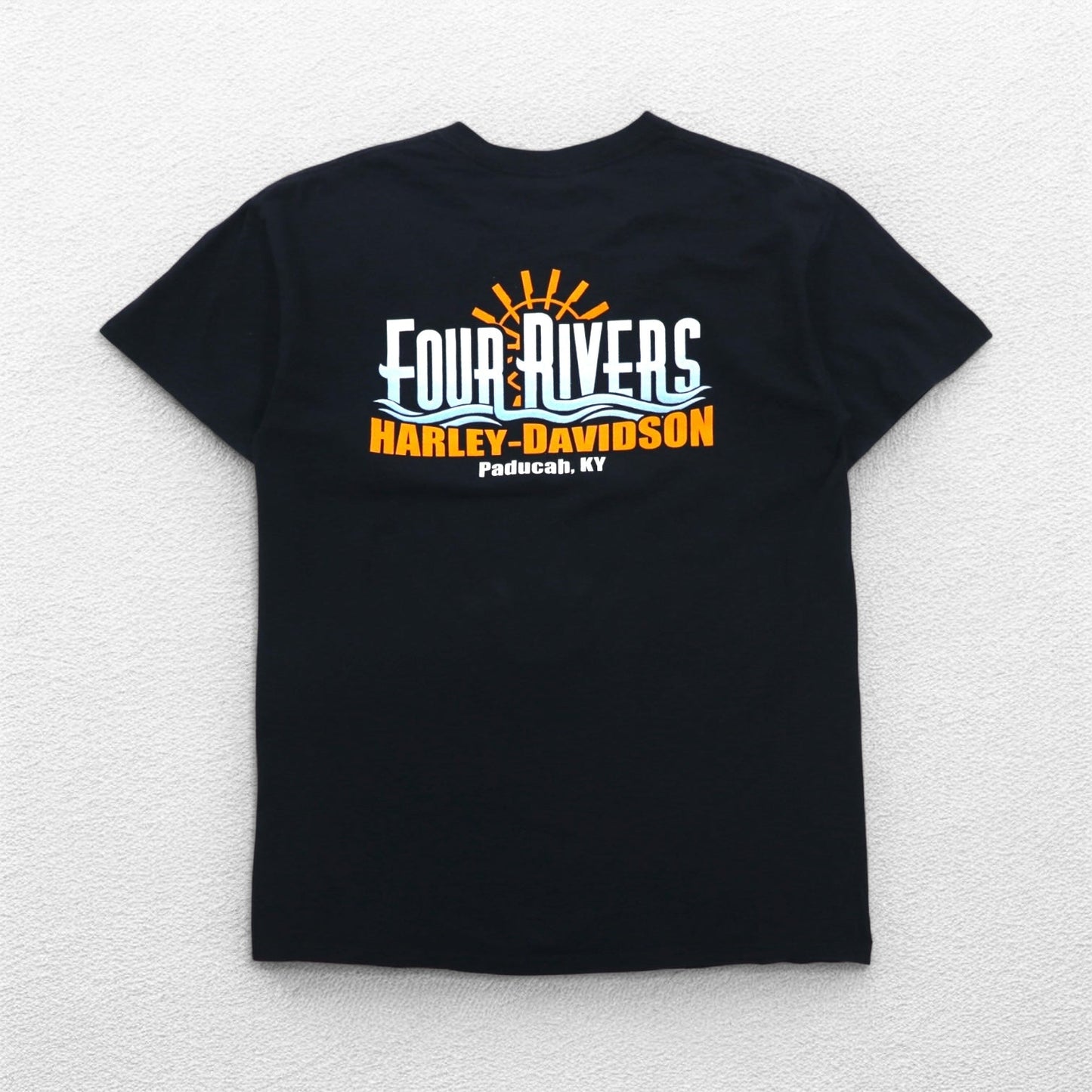HARLEY DAVIDSON 両面プリント Tシャツ L ブラック コットン FOUR RIVERS