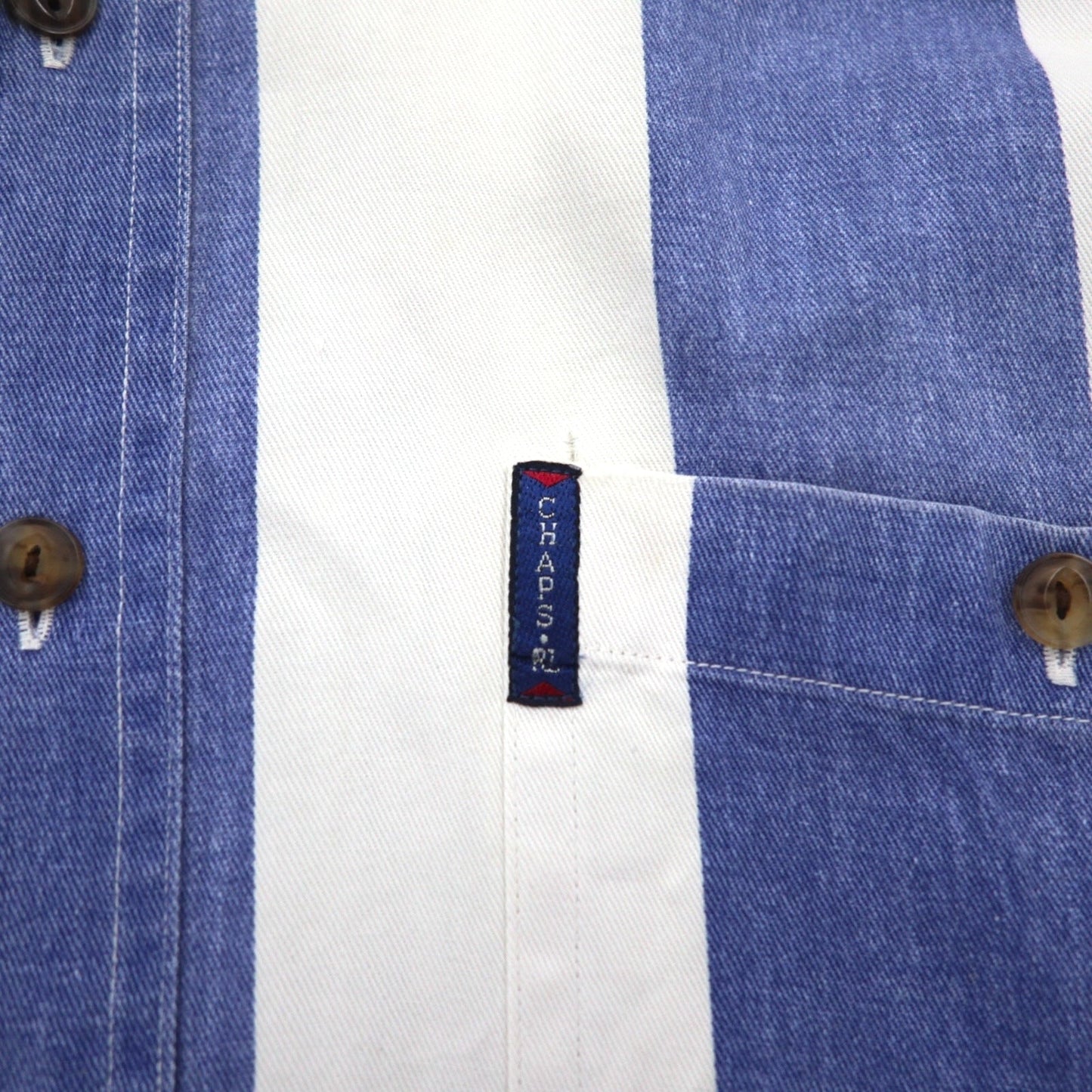 CHAPS RALPH LAUREN 90年代 半袖 デニム ボタンダウンシャツ L ブルー ホワイト ストライプ コットン