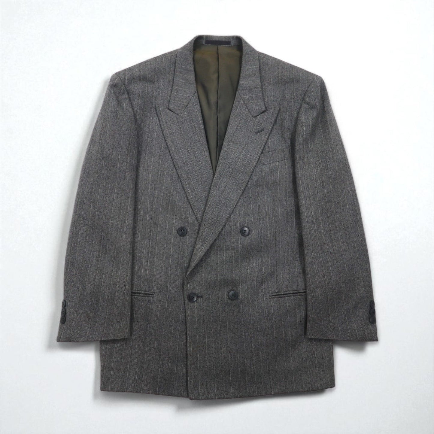 90s Japan Vintage Double-breasted Blazer Roberta di Camerino 日本製 ヘリンボーン ダブル テーラードジャケット M グレー ウール